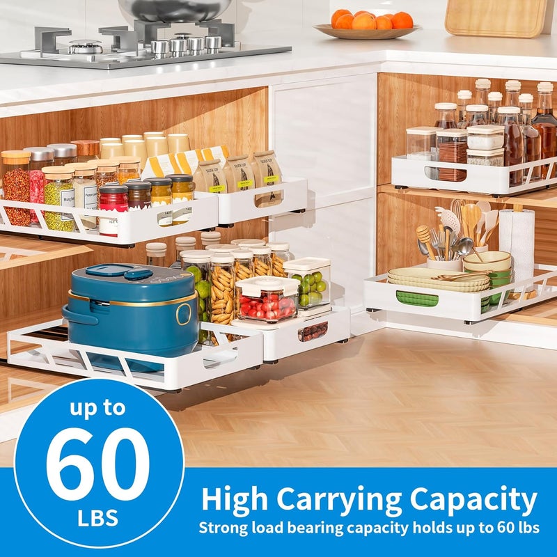 XLP Store Pull Out Cabinet Organizer 16" Deep, Heavy Duty Slide Out Drawers, Adhesive or Drill Roll Out Shelf with Damping Rail for Kitchen, Bathroom, Pantry, Cupboard(11.73" W X 16.46" D X 3.15" H, White) - Image 3